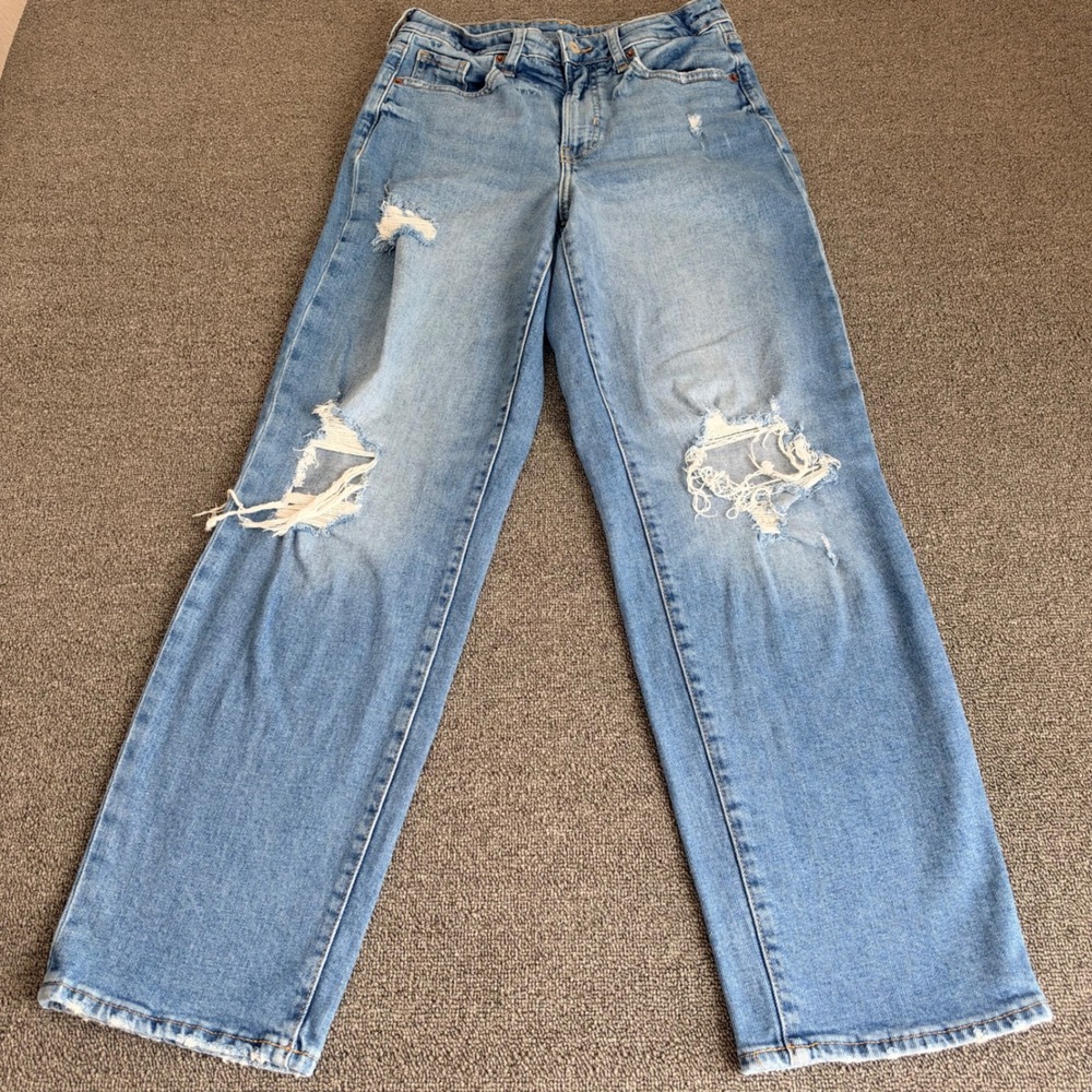 Old Navy OG Loose High Rise Distressed Wide Leg Jeans Light Wash Sz 4 Streetwear